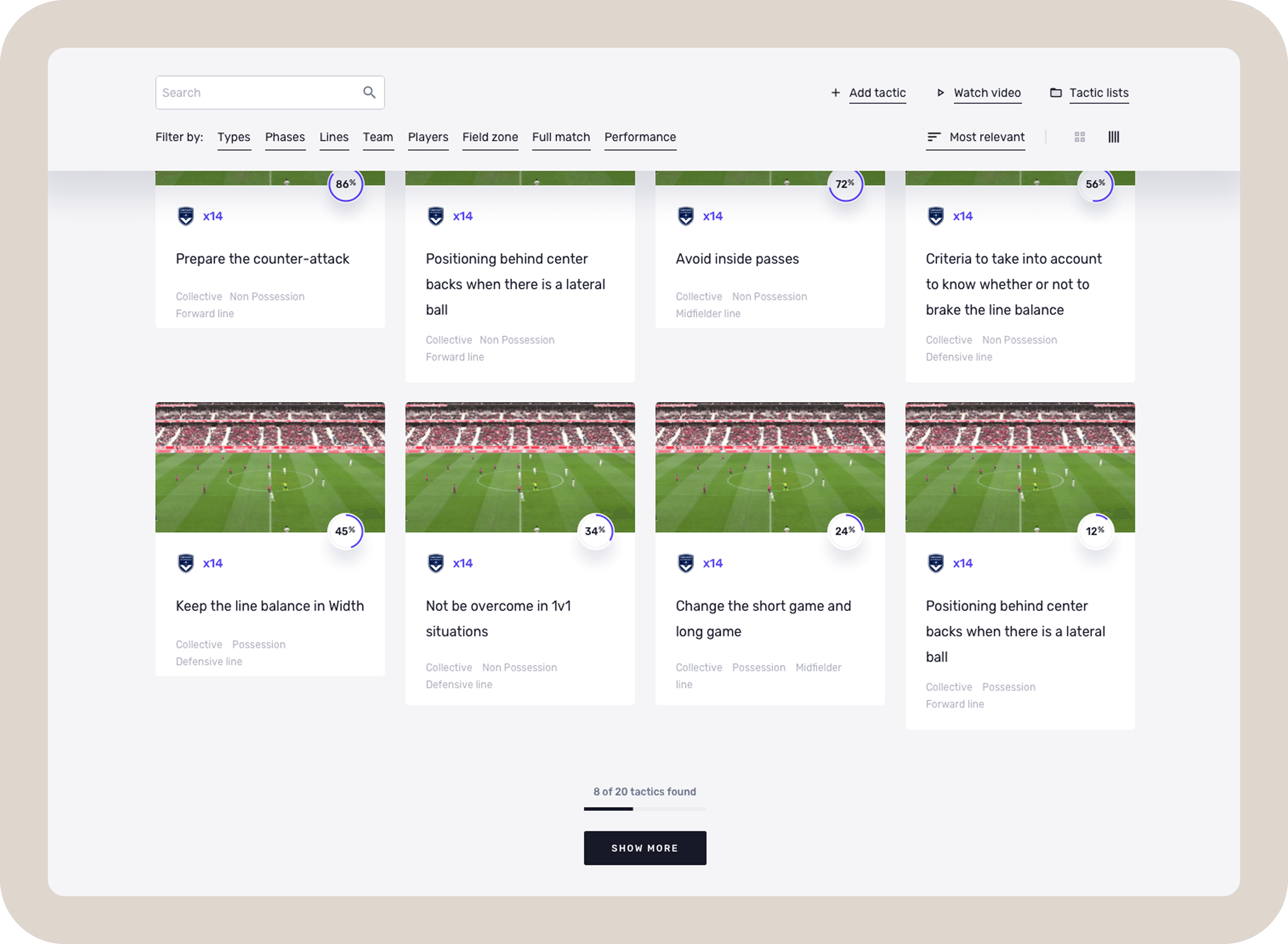 Filters applied to detected tactics results.